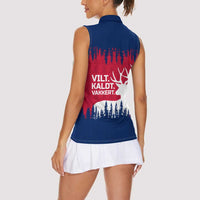 Norway Svalbard Women Sleeveless Polo Shirt with Reindeer Silhouette Forest and Norwegian Flag - Wonder Print Shop