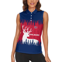 Norway Svalbard Women Sleeveless Polo Shirt with Reindeer Silhouette Forest and Norwegian Flag - Wonder Print Shop