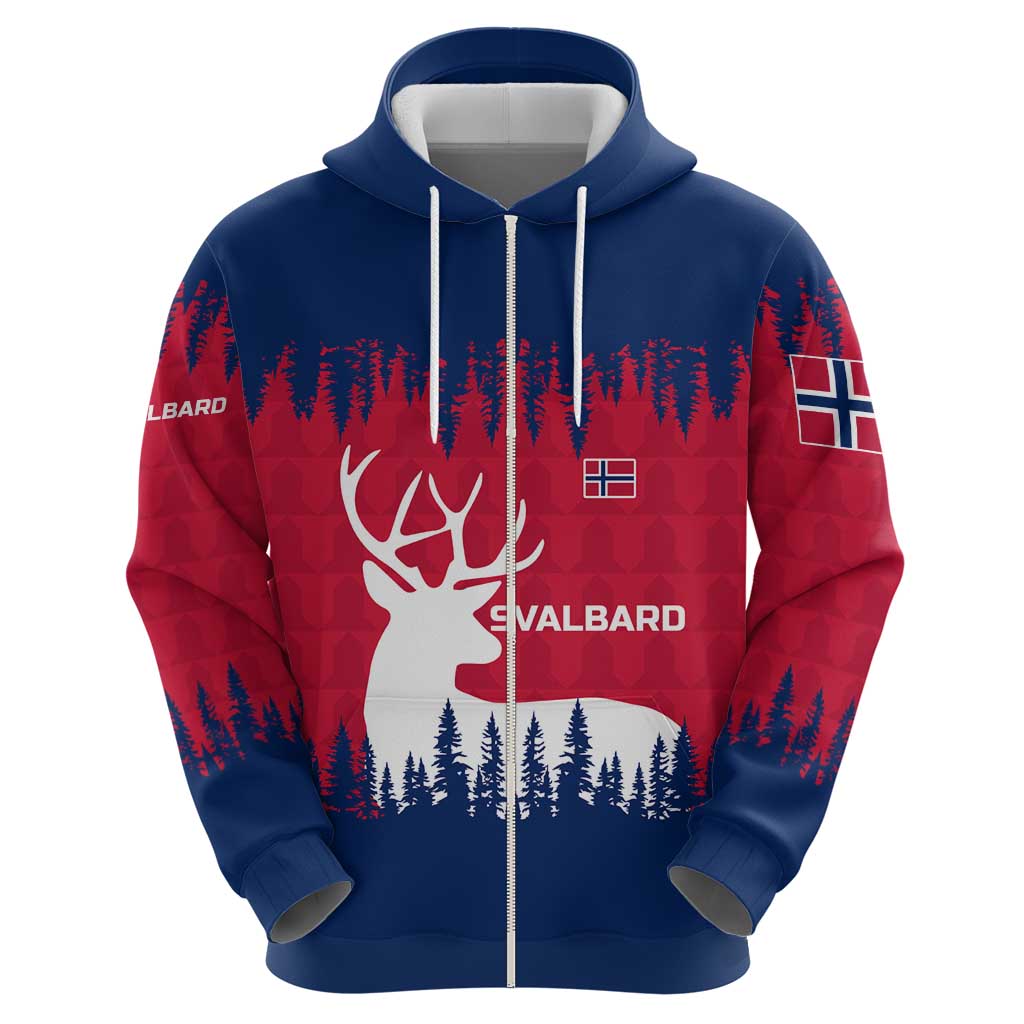 Norway Svalbard Zip Hoodie with Reindeer Silhouette Forest and Norwegian Flag - Wonder Print Shop