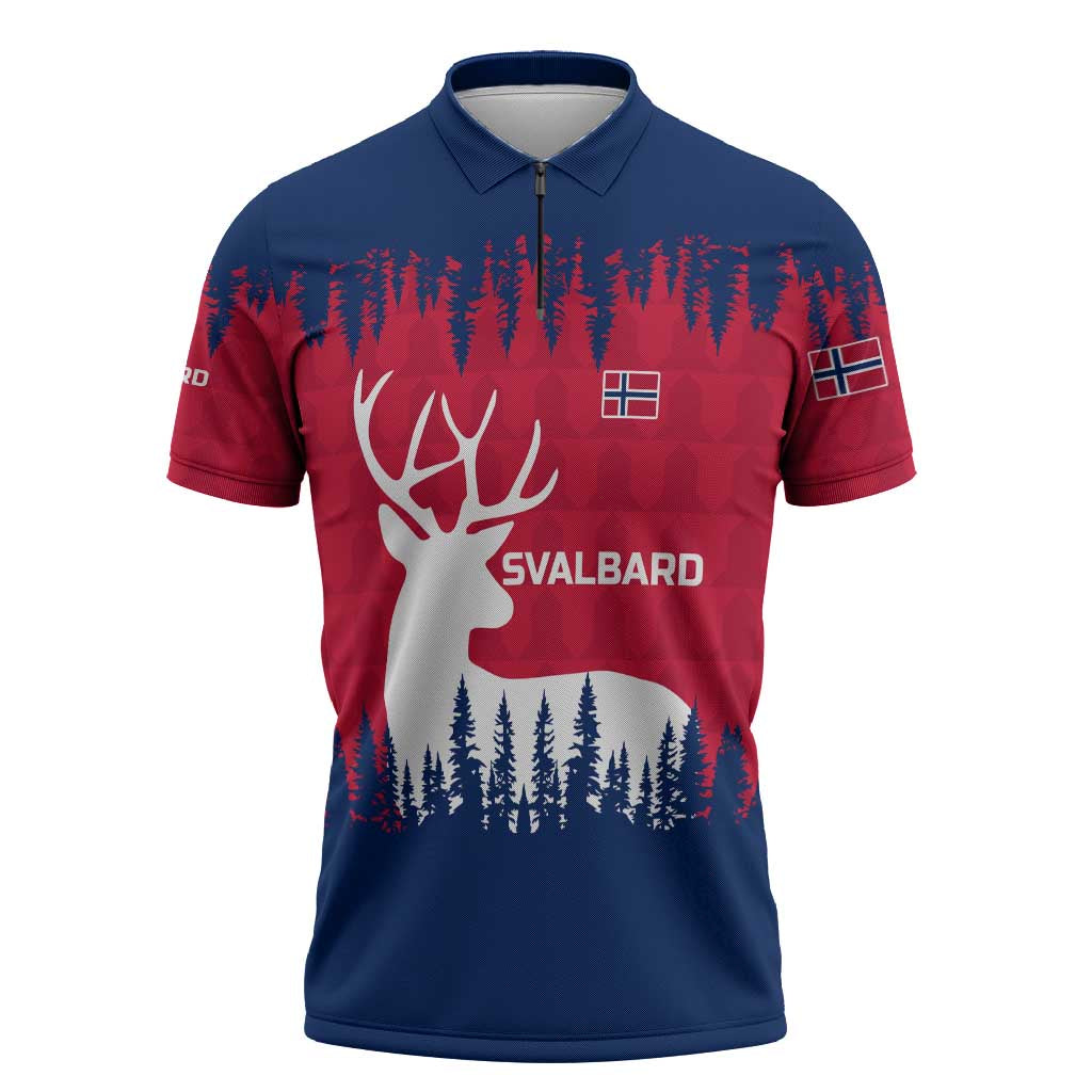 Norway Svalbard Zipper Polo Shirt with Reindeer Silhouette Forest and Norwegian Flag - Wonder Print Shop