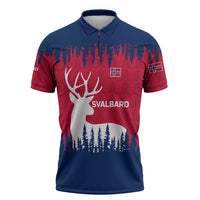 Norway Svalbard Zipper Polo Shirt with Reindeer Silhouette Forest and Norwegian Flag - Wonder Print Shop