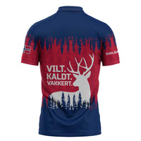 Norway Svalbard Zipper Polo Shirt with Reindeer Silhouette Forest and Norwegian Flag - Wonder Print Shop