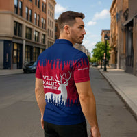 Norway Svalbard Zipper Polo Shirt with Reindeer Silhouette Forest and Norwegian Flag - Wonder Print Shop