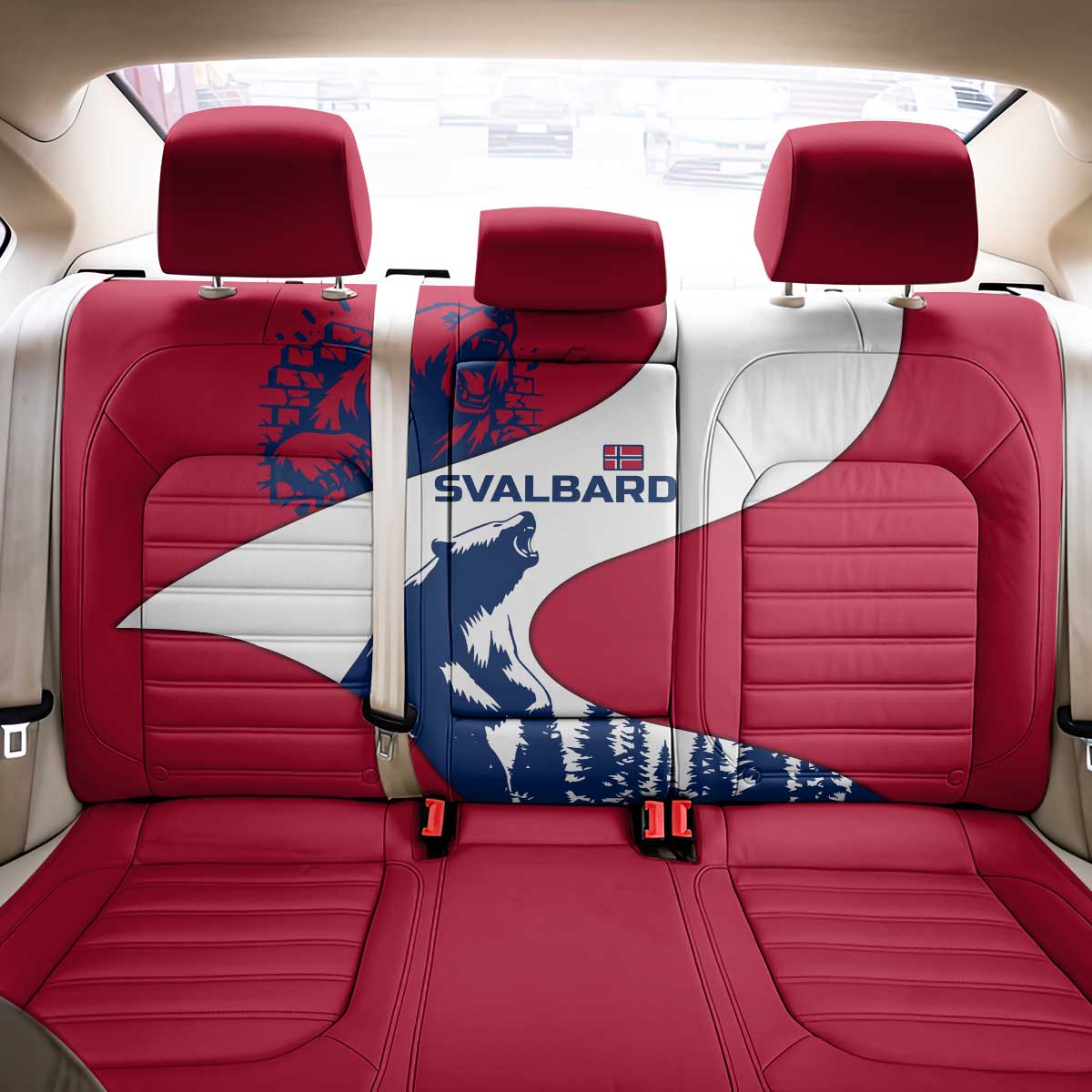 Svalbard Norway Back Car Seat Cover with Polar Bear Forest and Norwegian Flag - Wonder Print Shop
