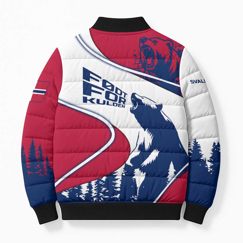 Svalbard Norway Bomber Puffer Jacket with Polar Bear Forest and Norwegian Flag - Wonder Print Shop