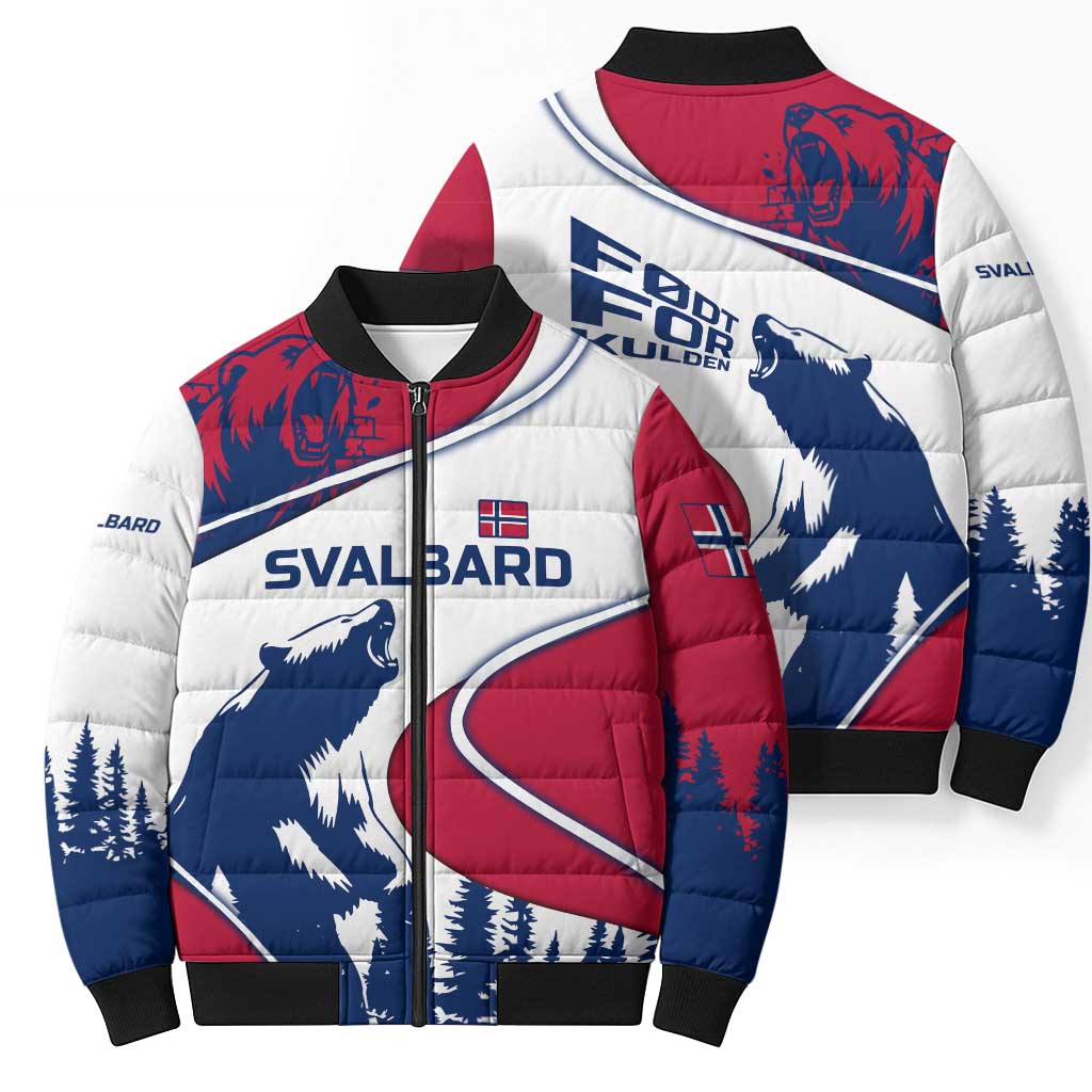 Svalbard Norway Bomber Puffer Jacket with Polar Bear Forest and Norwegian Flag - Wonder Print Shop