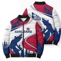 Svalbard Norway Bomber Puffer Jacket with Polar Bear Forest and Norwegian Flag - Wonder Print Shop
