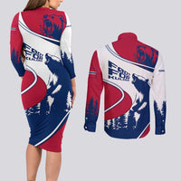 Svalbard Norway Couples Matching Long Sleeve Bodycon Dress and Long Sleeve Button Shirt with Polar Bear Forest and Norwegian Flag - Wonder Print Shop