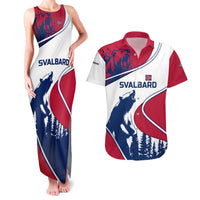 Svalbard Norway Couples Matching Tank Maxi Dress and Hawaiian Shirt with Polar Bear Forest and Norwegian Flag - Wonder Print Shop