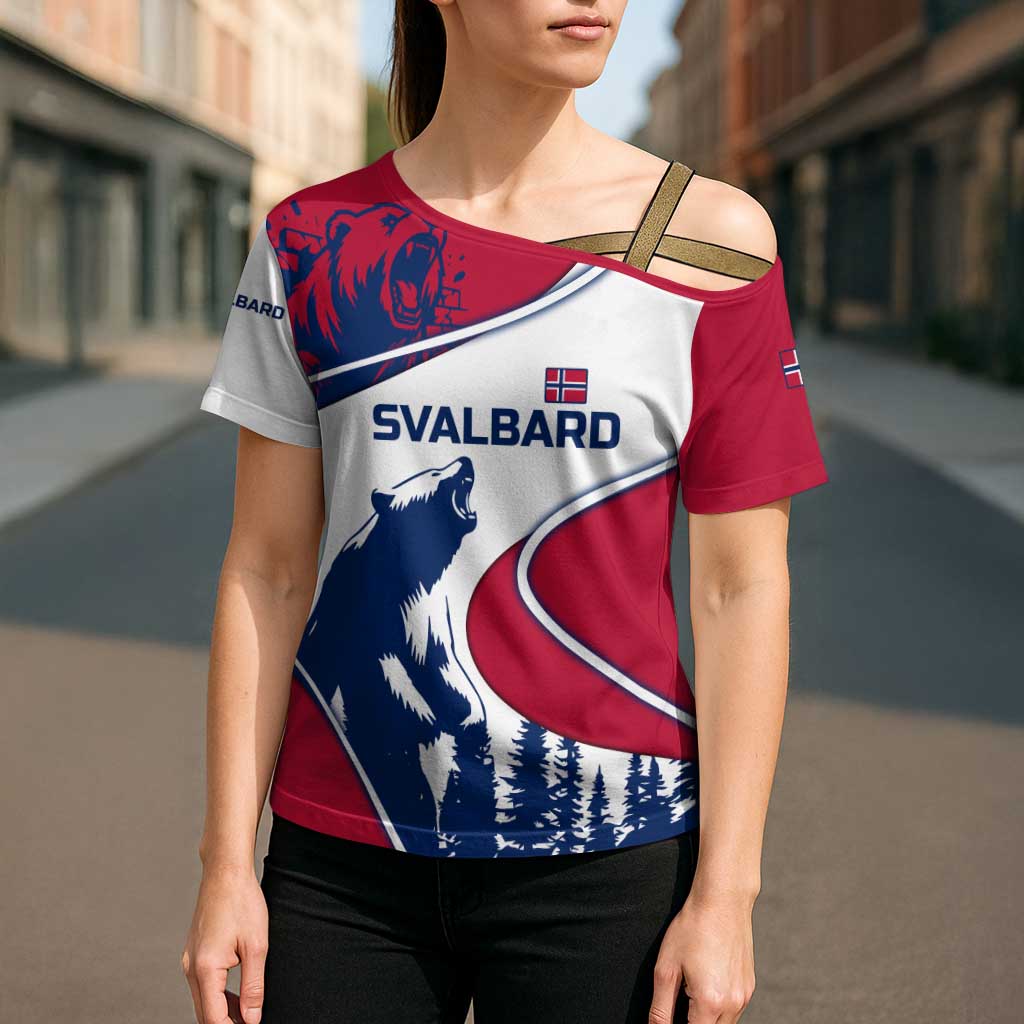Svalbard Norway Cross Shoulder Shirt with Polar Bear Forest and Norwegian Flag - Wonder Print Shop