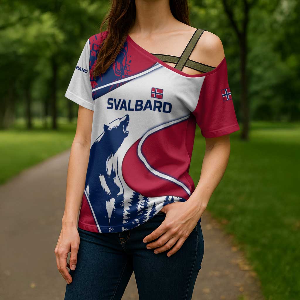 Svalbard Norway Cross Shoulder Shirt with Polar Bear Forest and Norwegian Flag - Wonder Print Shop