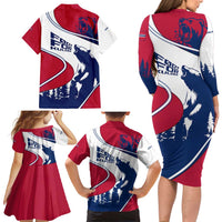Svalbard Norway Family Matching Long Sleeve Bodycon Dress and Hawaiian Shirt with Polar Bear Forest and Norwegian Flag - Wonder Print Shop