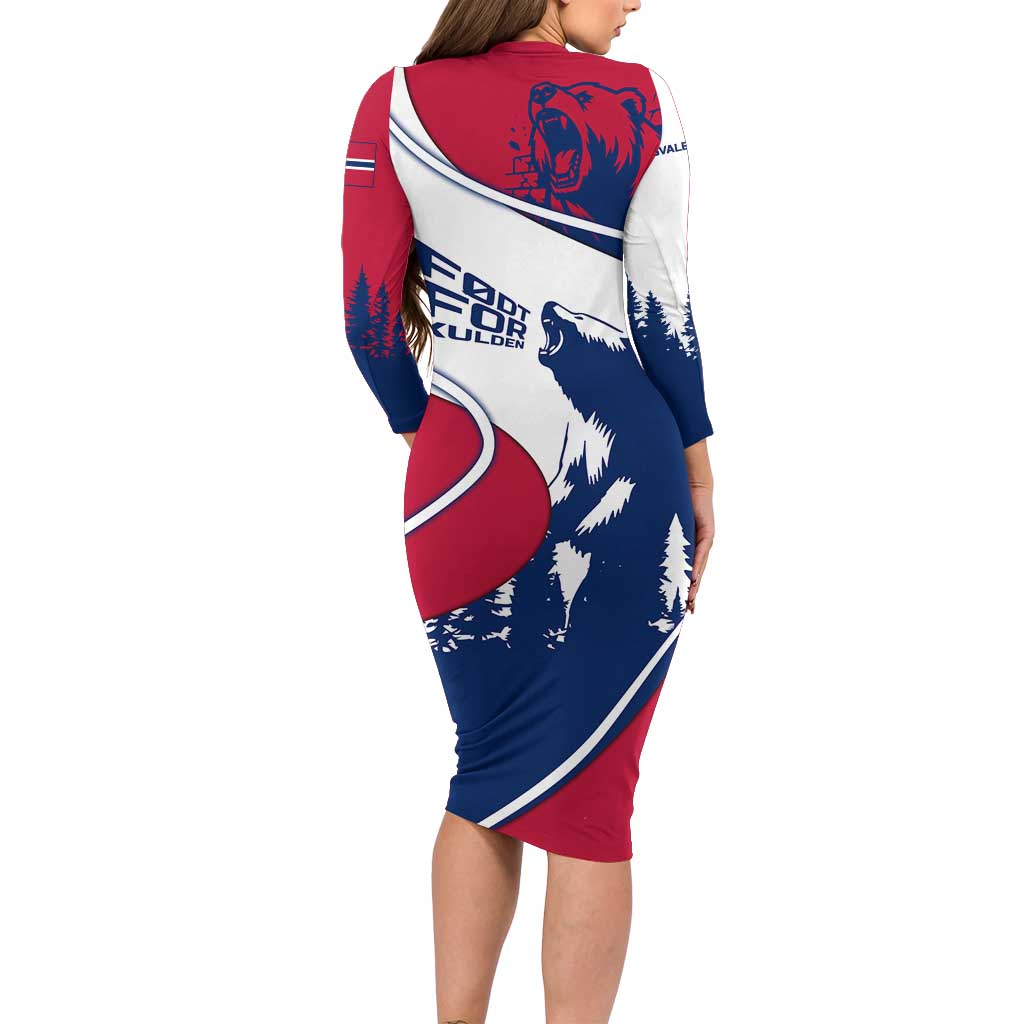 Svalbard Norway Family Matching Long Sleeve Bodycon Dress and Hawaiian Shirt with Polar Bear Forest and Norwegian Flag - Wonder Print Shop