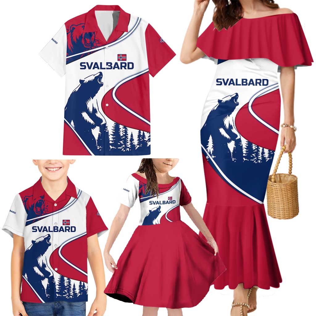 Svalbard Norway Family Matching Mermaid Dress and Hawaiian Shirt with Polar Bear Forest and Norwegian Flag - Wonder Print Shop