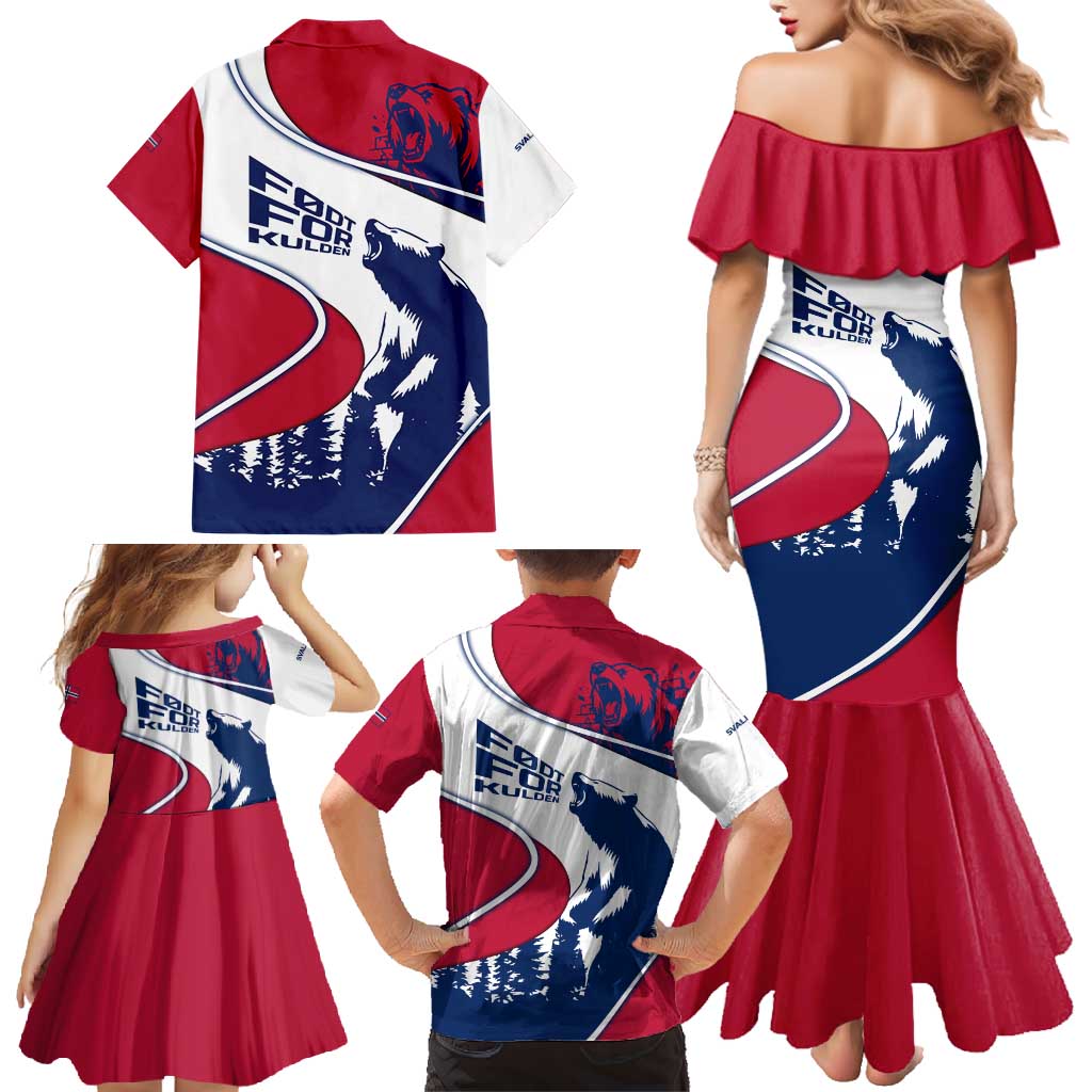 Svalbard Norway Family Matching Mermaid Dress and Hawaiian Shirt with Polar Bear Forest and Norwegian Flag - Wonder Print Shop
