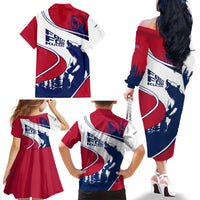 Svalbard Norway Family Matching Off The Shoulder Long Sleeve Dress and Hawaiian Shirt with Polar Bear Forest and Norwegian Flag - Wonder Print Shop