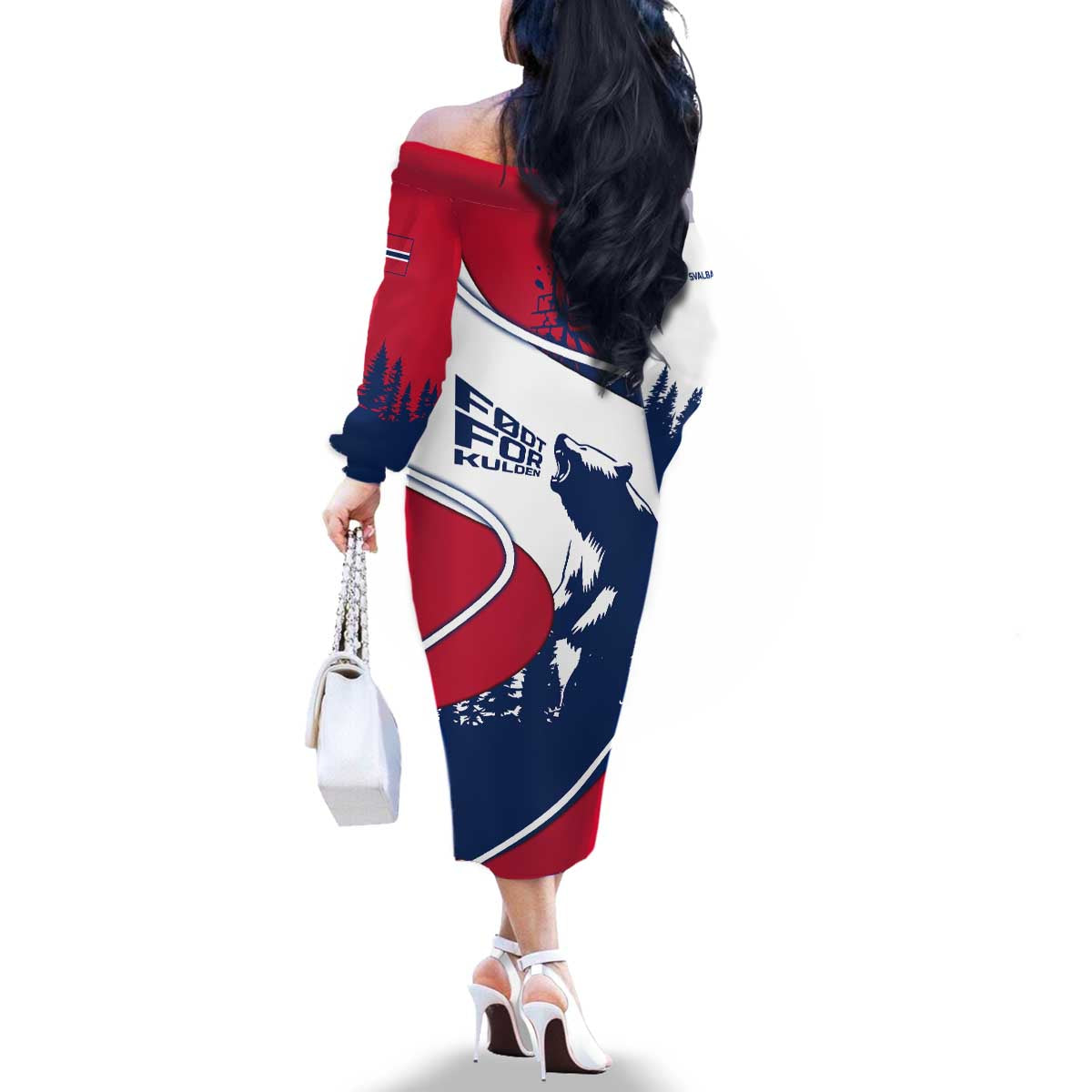 Svalbard Norway Family Matching Off The Shoulder Long Sleeve Dress and Hawaiian Shirt with Polar Bear Forest and Norwegian Flag - Wonder Print Shop