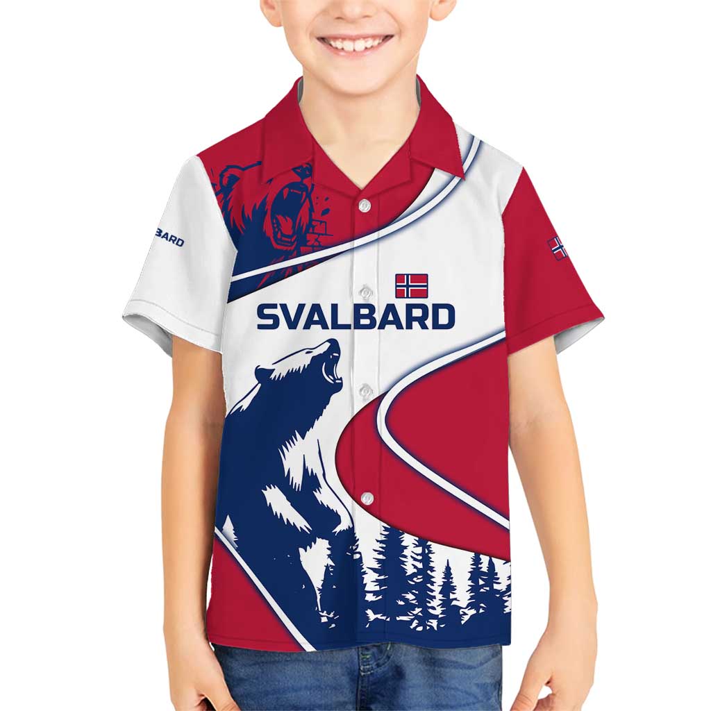 Svalbard Norway Family Matching Off Shoulder Maxi Dress and Hawaiian Shirt with Polar Bear Forest and Norwegian Flag - Wonder Print Shop