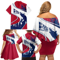 Svalbard Norway Family Matching Off Shoulder Short Dress and Hawaiian Shirt with Polar Bear Forest and Norwegian Flag - Wonder Print Shop