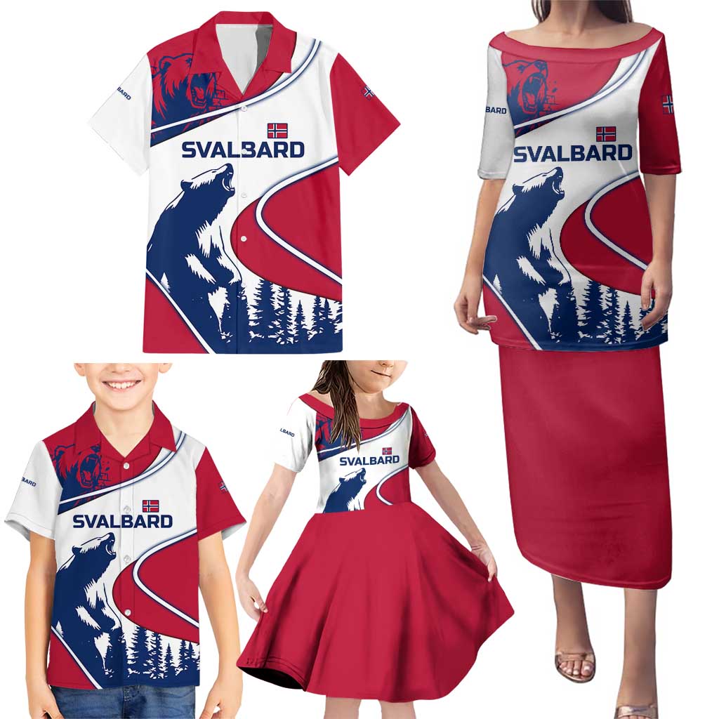 Svalbard Norway Family Matching Puletasi and Hawaiian Shirt with Polar Bear Forest and Norwegian Flag - Wonder Print Shop