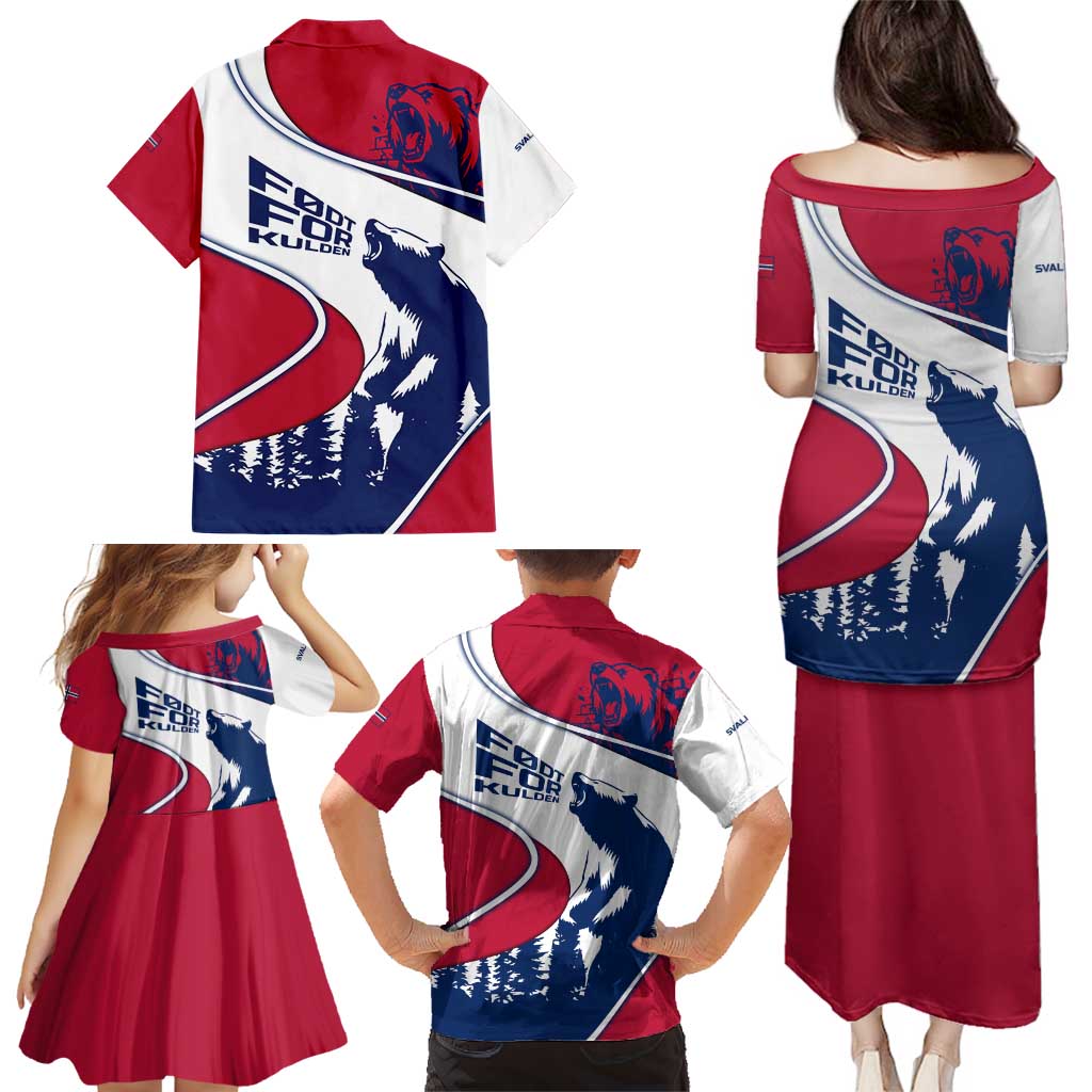 Svalbard Norway Family Matching Puletasi and Hawaiian Shirt with Polar Bear Forest and Norwegian Flag - Wonder Print Shop