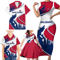 Svalbard Norway Family Matching Short Sleeve Bodycon Dress and Hawaiian Shirt with Polar Bear Forest and Norwegian Flag - Wonder Print Shop