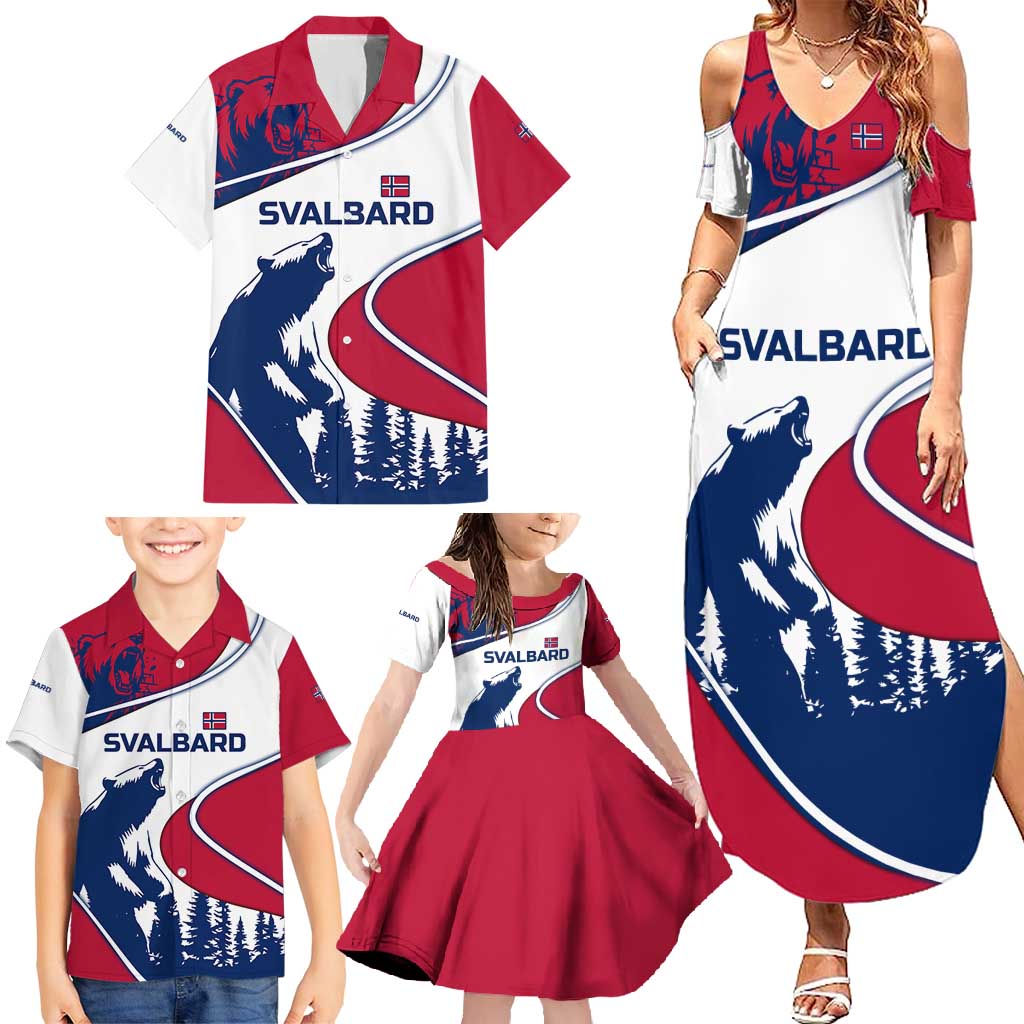 Svalbard Norway Family Matching Summer Maxi Dress and Hawaiian Shirt with Polar Bear Forest and Norwegian Flag - Wonder Print Shop