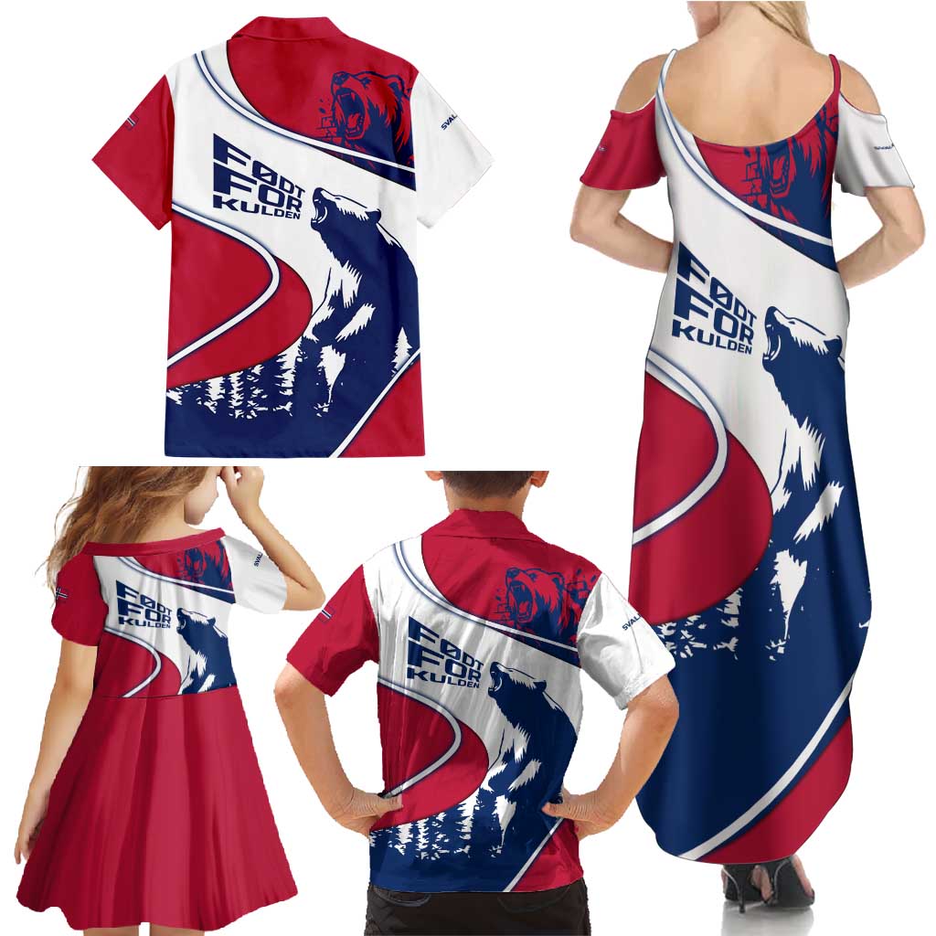 Svalbard Norway Family Matching Summer Maxi Dress and Hawaiian Shirt with Polar Bear Forest and Norwegian Flag - Wonder Print Shop