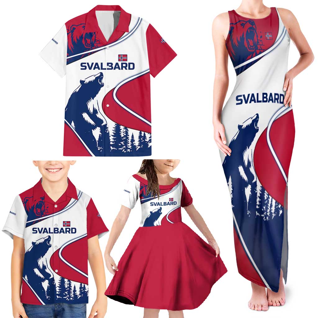 Svalbard Norway Family Matching Tank Maxi Dress and Hawaiian Shirt with Polar Bear Forest and Norwegian Flag - Wonder Print Shop