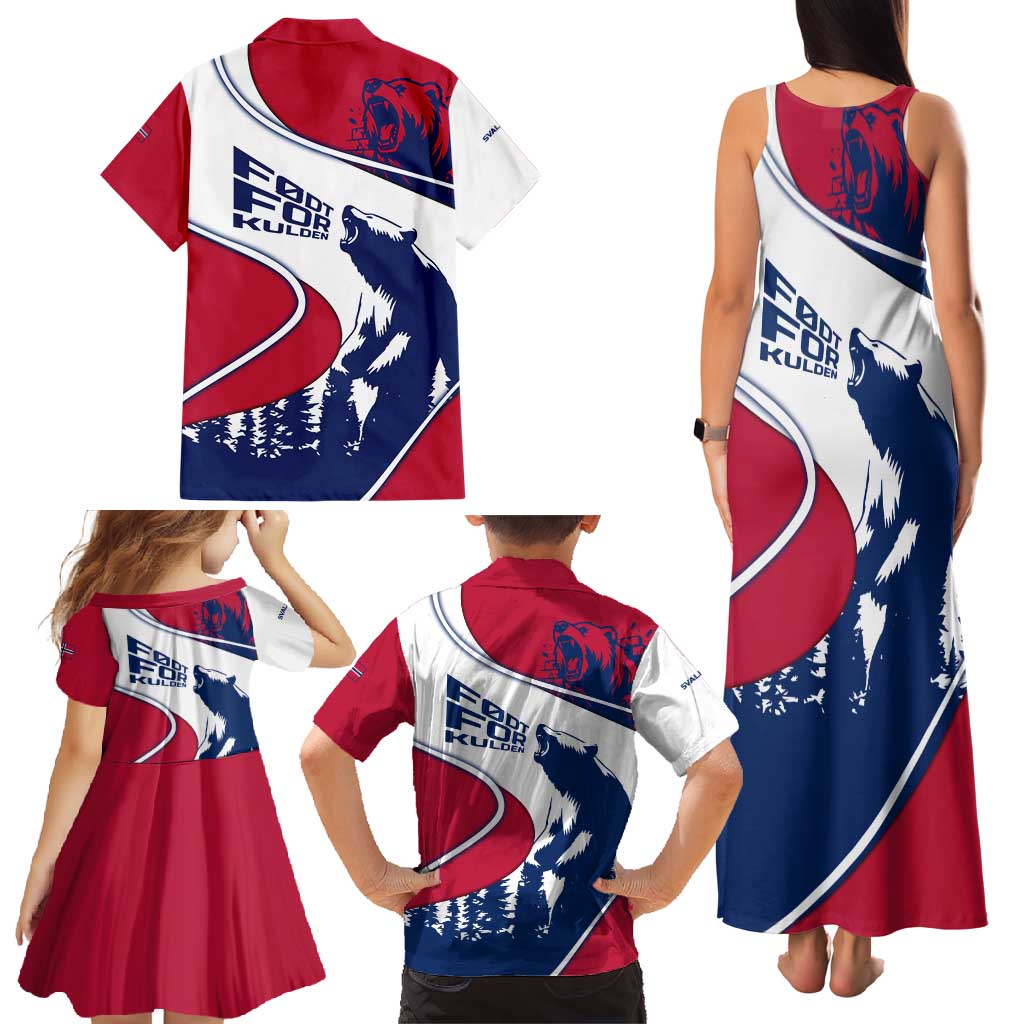 Svalbard Norway Family Matching Tank Maxi Dress and Hawaiian Shirt with Polar Bear Forest and Norwegian Flag - Wonder Print Shop