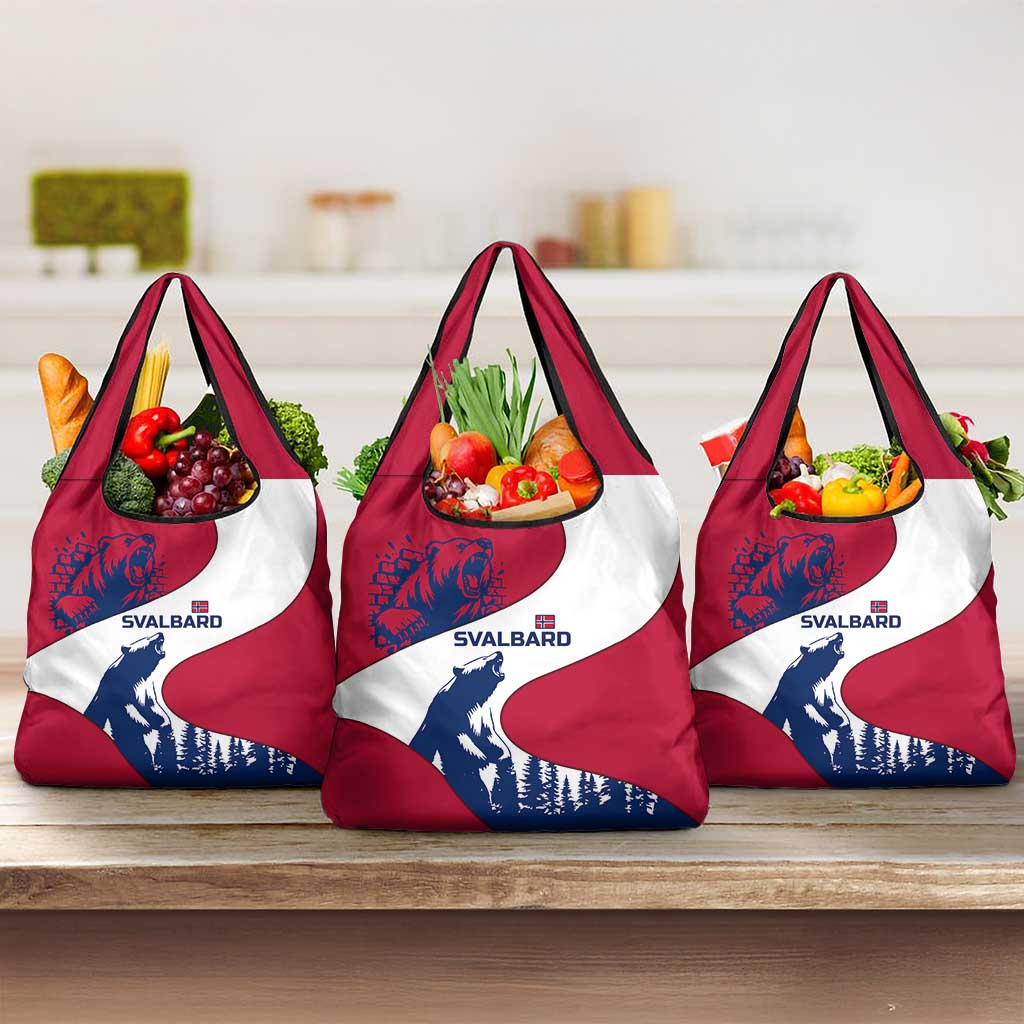 Svalbard Norway Grocery Bag with Polar Bear Forest and Norwegian Flag - Wonder Print Shop