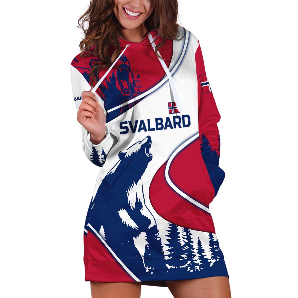 Svalbard Norway Hoodie Dress with Polar Bear Forest and Norwegian Flag - Wonder Print Shop