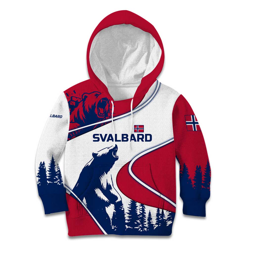 Svalbard Norway Kid Hoodie with Polar Bear Forest and Norwegian Flag - Wonder Print Shop