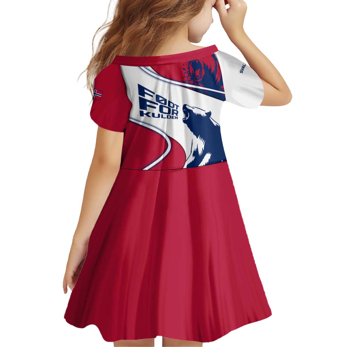 Svalbard Norway Kid Short Sleeve Dress with Polar Bear Forest and Norwegian Flag - Wonder Print Shop