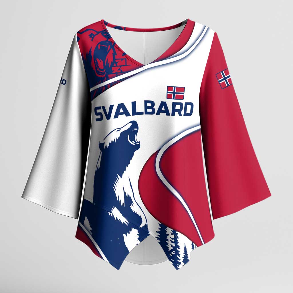 Svalbard Norway Kimono Sleeve Blouse with Polar Bear Forest and Norwegian Flag - Wonder Print Shop