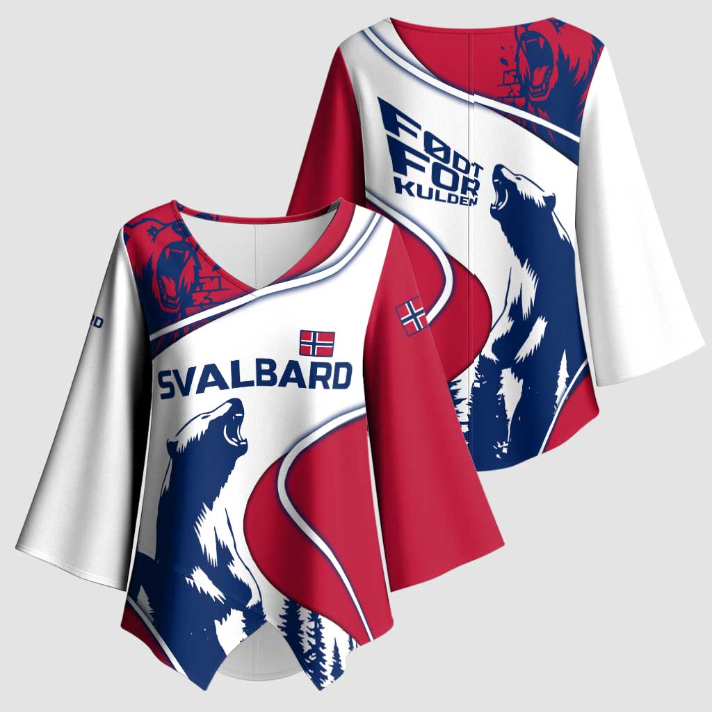 Svalbard Norway Kimono Sleeve Blouse with Polar Bear Forest and Norwegian Flag - Wonder Print Shop