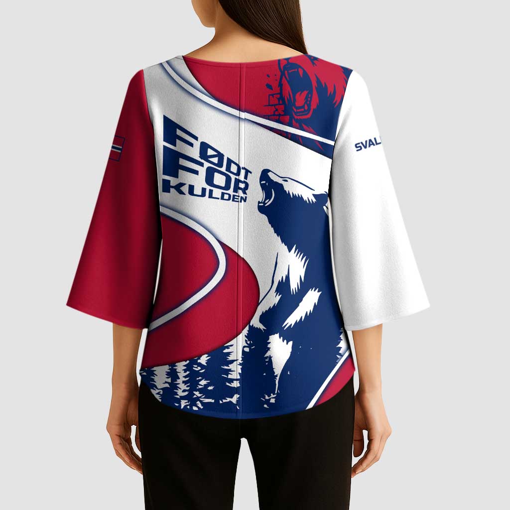 Svalbard Norway Kimono Sleeve Blouse with Polar Bear Forest and Norwegian Flag - Wonder Print Shop