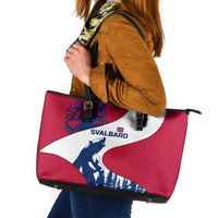 Svalbard Norway Leather Tote Bag with Polar Bear Forest and Norwegian Flag - Wonder Print Shop