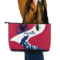 Svalbard Norway Leather Tote Bag with Polar Bear Forest and Norwegian Flag - Wonder Print Shop