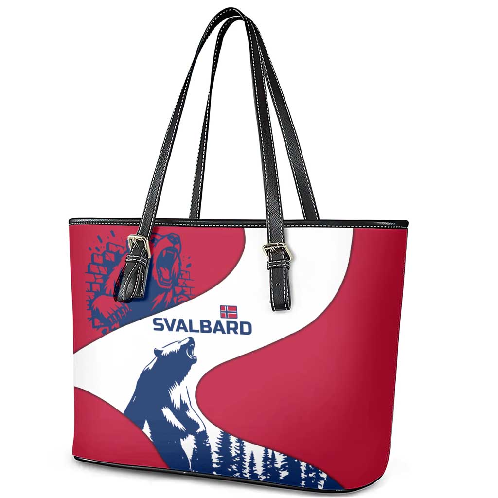 Svalbard Norway Leather Tote Bag with Polar Bear Forest and Norwegian Flag - Wonder Print Shop