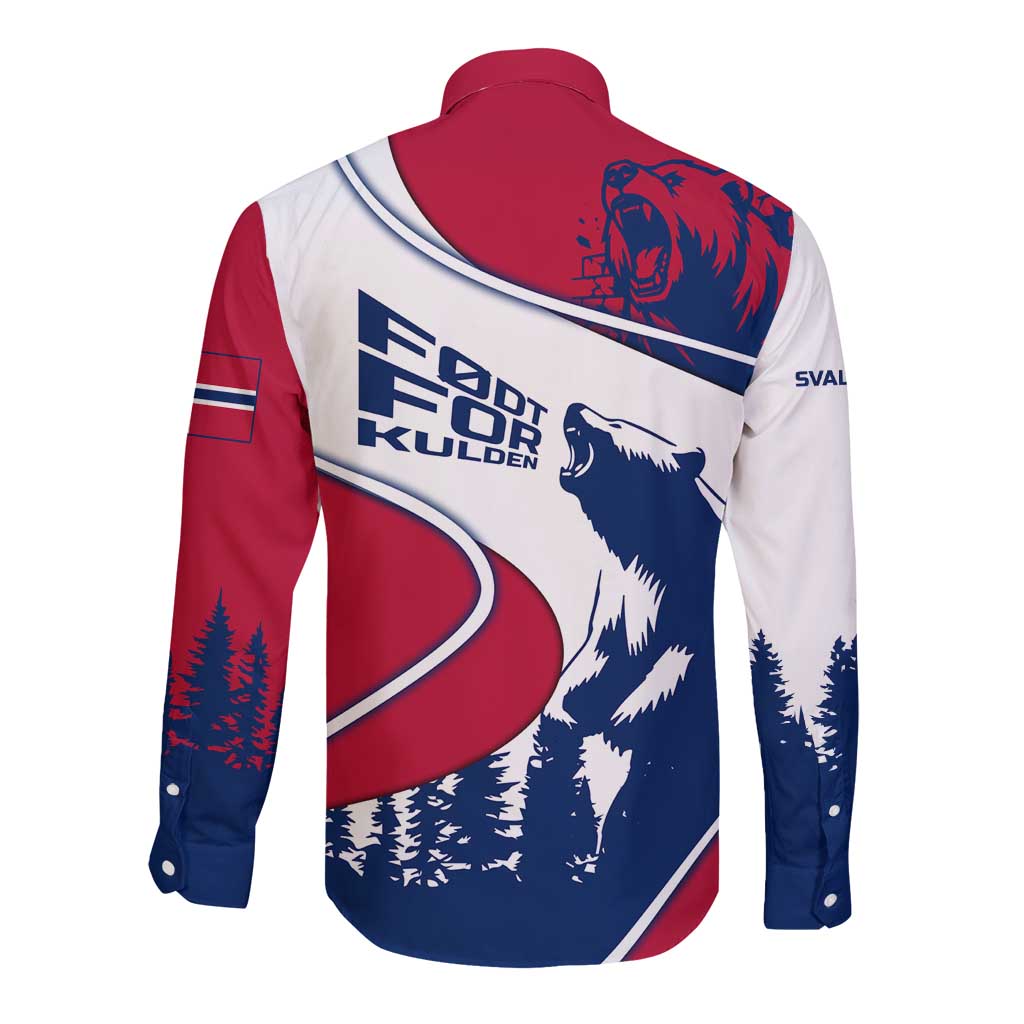 Svalbard Norway Long Sleeve Button Shirt with Polar Bear Forest and Norwegian Flag - Wonder Print Shop