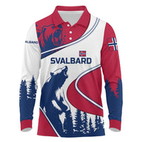 Svalbard Norway Long Sleeve Polo Shirt with Polar Bear Forest and Norwegian Flag - Wonder Print Shop