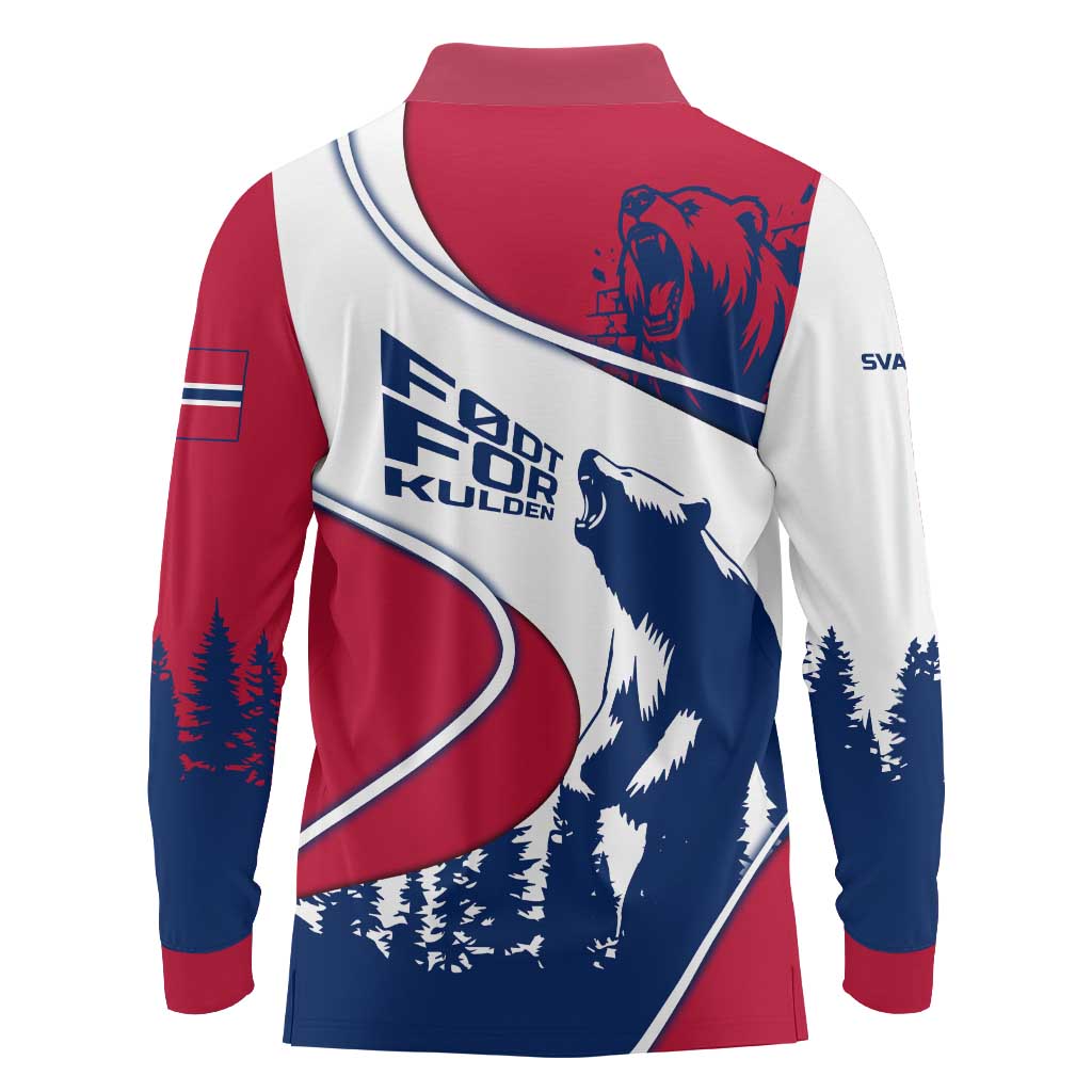 Svalbard Norway Long Sleeve Polo Shirt with Polar Bear Forest and Norwegian Flag - Wonder Print Shop