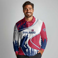 Svalbard Norway Long Sleeve Polo Shirt with Polar Bear Forest and Norwegian Flag - Wonder Print Shop