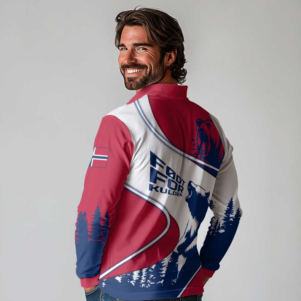 Svalbard Norway Long Sleeve Polo Shirt with Polar Bear Forest and Norwegian Flag - Wonder Print Shop