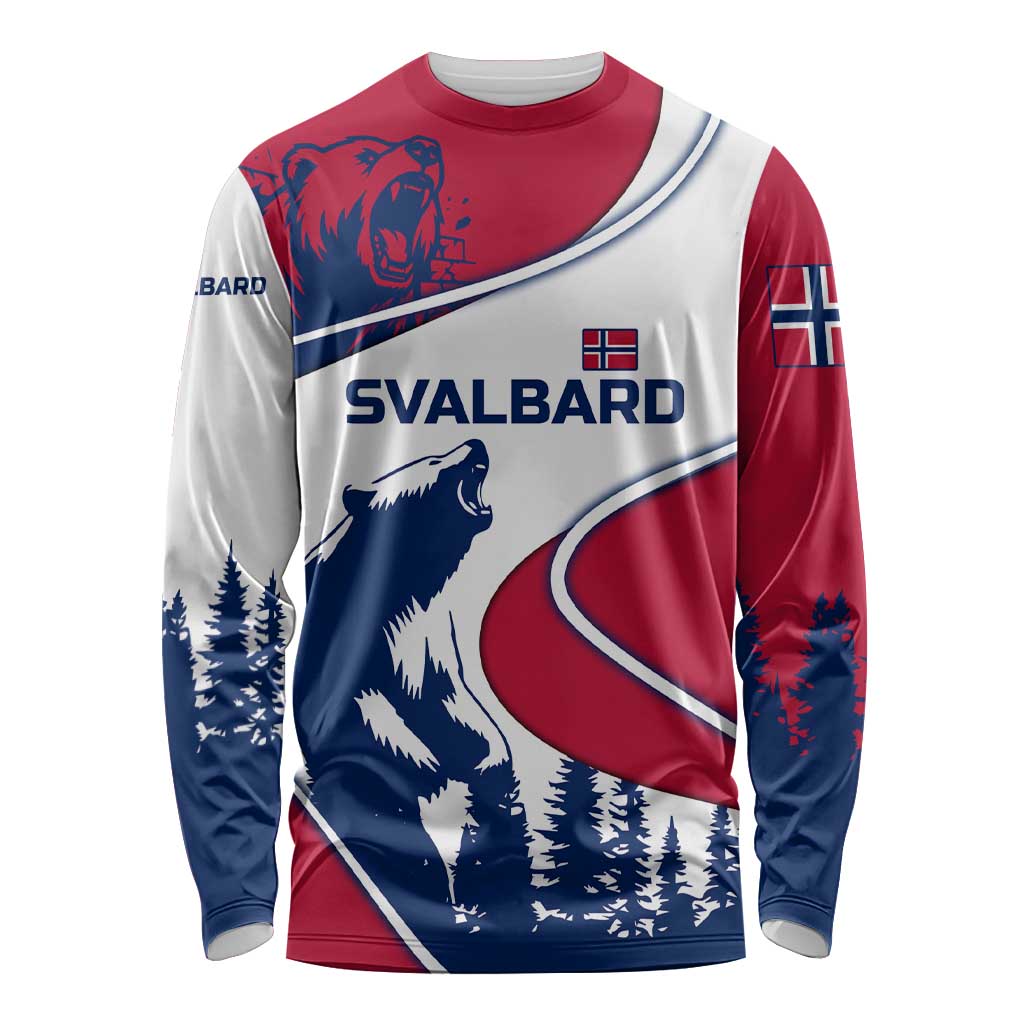 Svalbard Norway Long Sleeve Shirt with Polar Bear Forest and Norwegian Flag - Wonder Print Shop