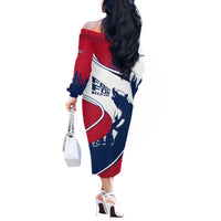 Svalbard Norway Off The Shoulder Long Sleeve Dress with Polar Bear Forest and Norwegian Flag - Wonder Print Shop