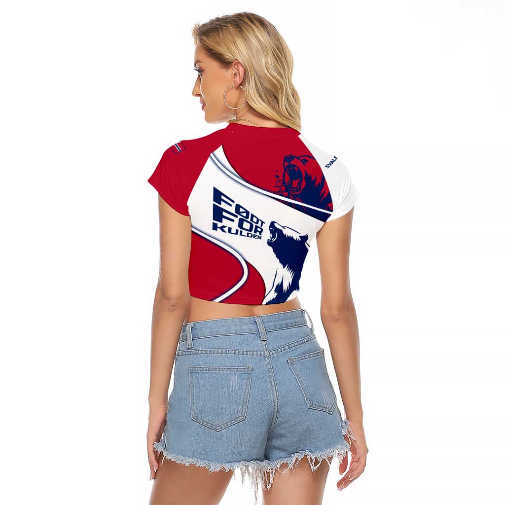 Svalbard Norway Raglan Cropped T Shirt with Polar Bear Forest and Norwegian Flag - Wonder Print Shop