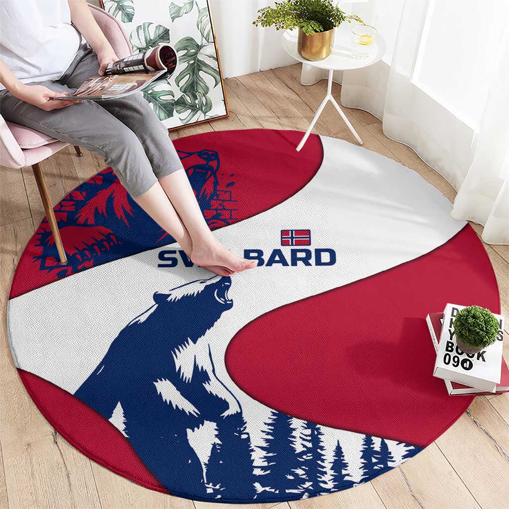 Svalbard Norway Round Carpet with Polar Bear Forest and Norwegian Flag - Wonder Print Shop
