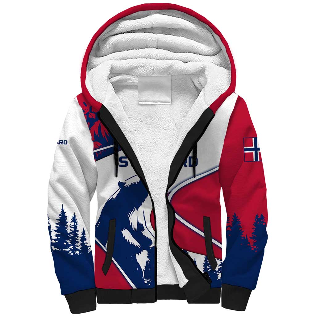 Svalbard Norway Sherpa Hoodie with Polar Bear Forest and Norwegian Flag - Wonder Print Shop